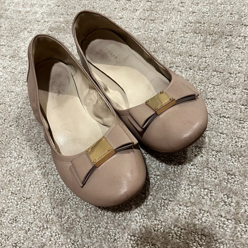 Cole Haan Tali Bow Tan Leather Ballet Flats Shoe sz 8